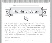 space math worksheet Planet Saturn Worksheet