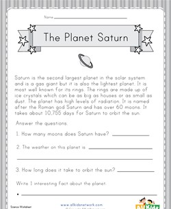 Planet Saturn Worksheet
