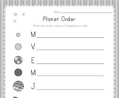space math worksheet Write Planets in Order Worksheet