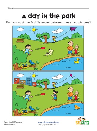 Spot the Difference at the Park Worksheet | All Kids Network