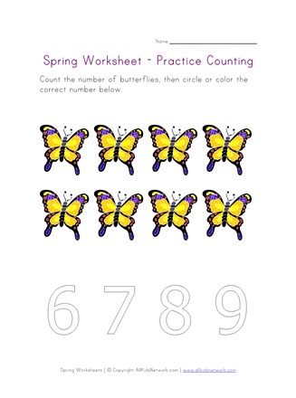 spring worksheet counting eight