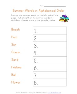 summer worksheet - alphabetical order