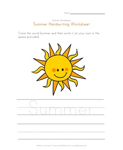 Summer Handwriting Worksheet