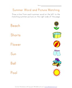 Summer Matching Worksheet