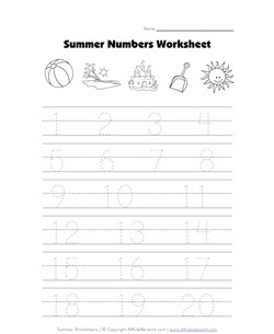 Summer Tracing Numbers Worksheet