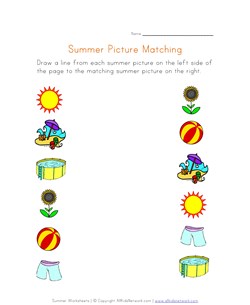 summer picture matching worksheet