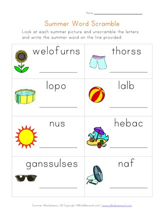 Summer Word Scramble Worksheet All Kids Network