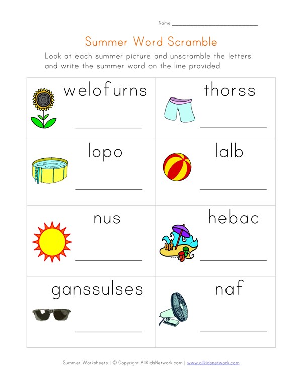 summer word scramble worksheet all kids network