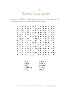 summer word search worksheet