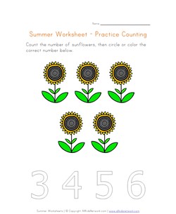 summer worksheet counting five