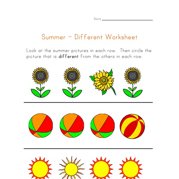 Summer Worksheet - Recognize Different Things | All Kids Network