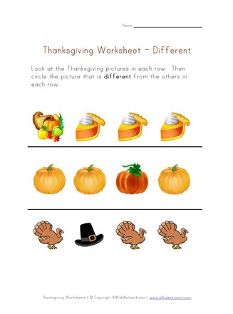 thanksgiving worksheet different