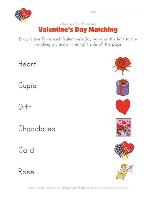Valentines Day Matching Worksheet.