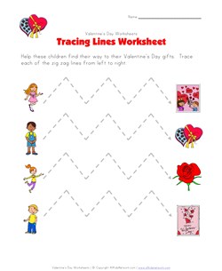 valentine's day tracing zig zag lines worksheet