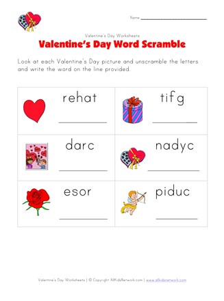 valentines day word scramble