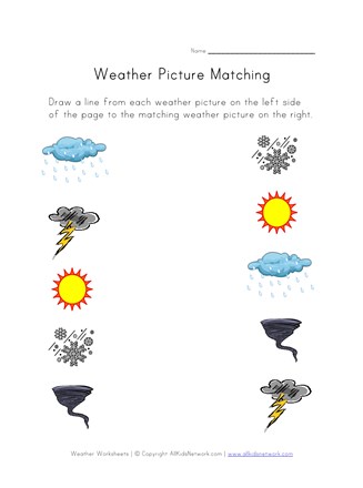 Weather Worksheet - Picture Matching | All Kids Network