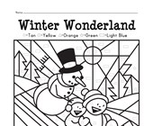 worksheet winter activities Sledding Color by Shapes