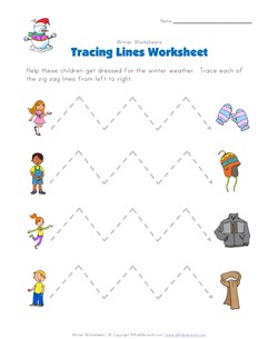 winter tracing zig zag lines worksheet