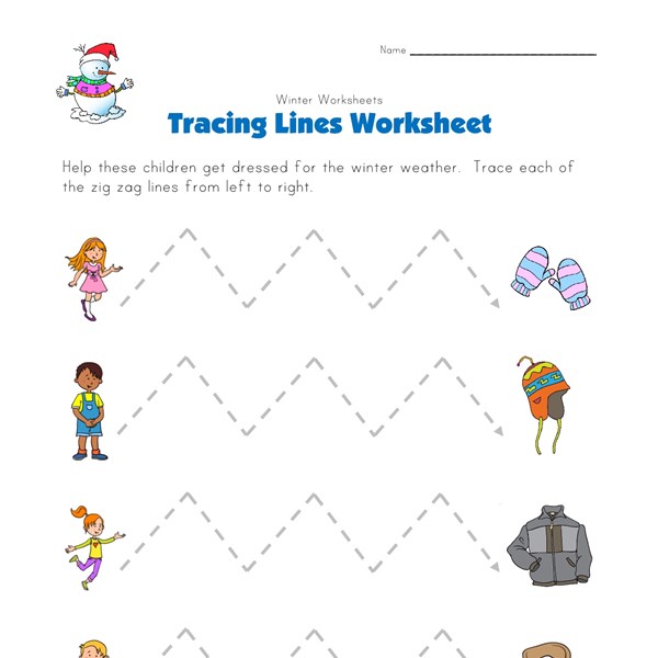 winter tracing zig zag lines worksheet all kids network
