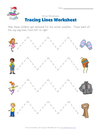 winter tracing zig zag lines worksheet all kids network