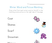 worksheet winter activities winter word matching worksheet