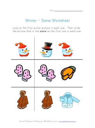 winter themed same worksheet