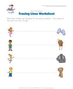 winter tracing lines worksheet