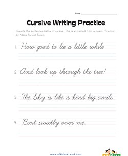 cursive writing practice worksheet