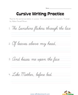 cursive writing practice worksheet