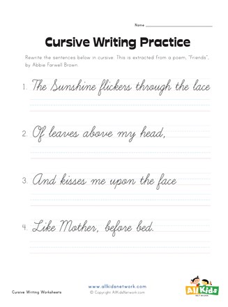 cursive writing practice worksheet