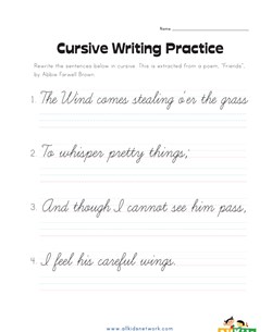 cursive writing practice worksheet