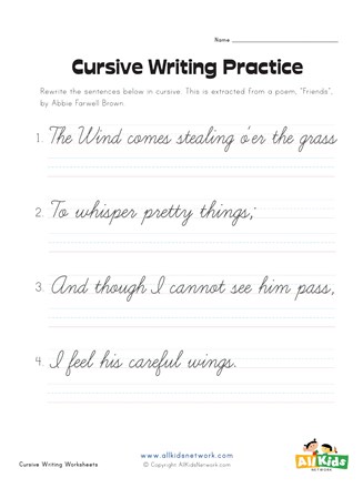 cursive writing practice worksheet