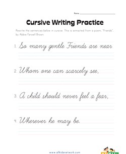 cursive writing practice worksheet