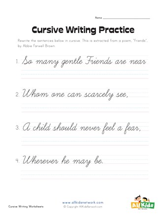 Cursive Writing Practice Worksheet 4 All Kids Network