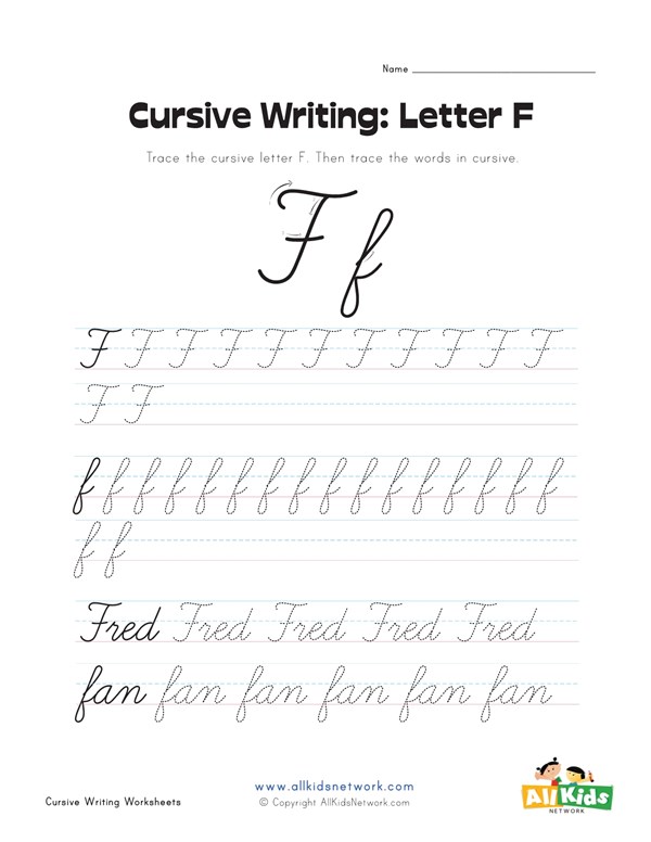 cursive writing worksheet letter f all kids network cursive letter f