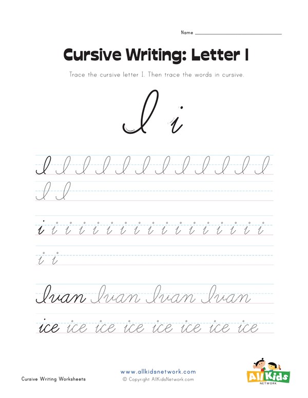 cursive writing worksheet letter i all kids network cursive letter i