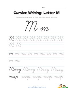 cursive letter M worksheet