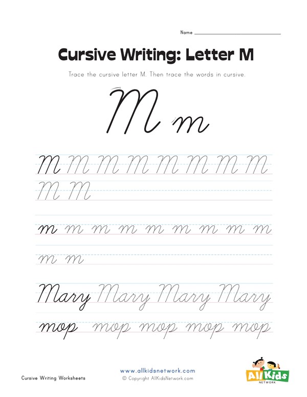 cursive writing worksheet letter m all kids network
