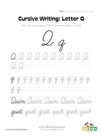 cursive letter Q worksheet