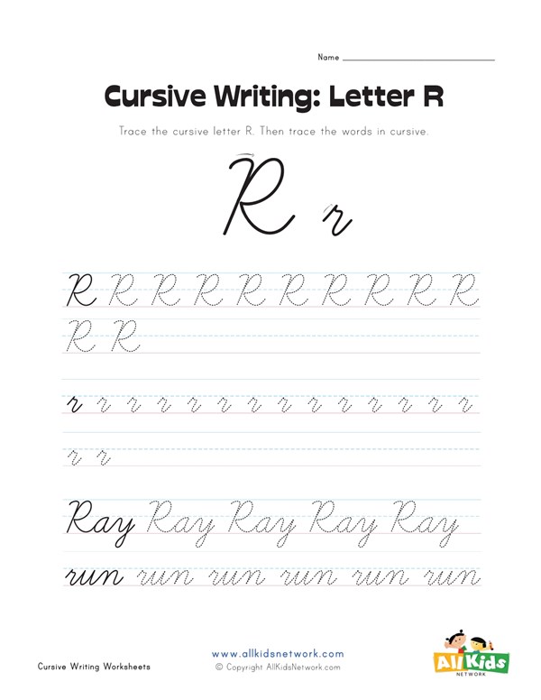 Cursive Writing Worksheet Letter R All Kids Network