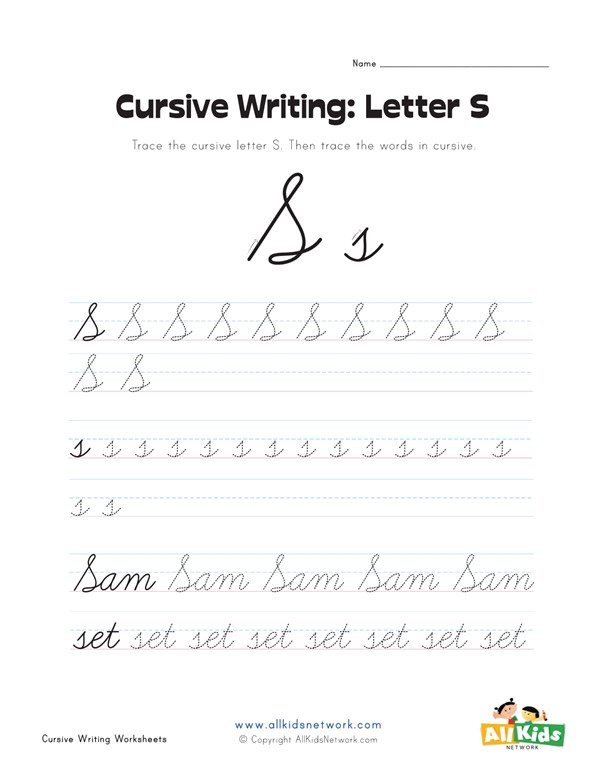 cursive writing worksheet letter s all kids network