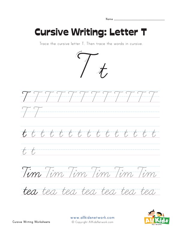 cursive writing worksheet letter t all kids network cursive letter t