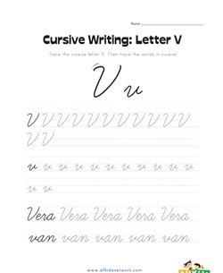 cursive letter V worksheet