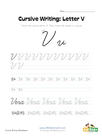 cursive letter V worksheet
