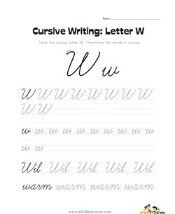 cursive letter W worksheet
