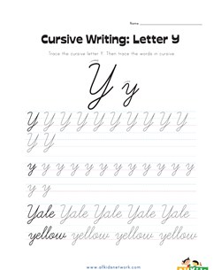 cursive letter Y worksheet