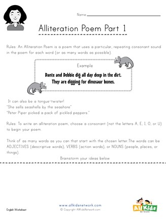 Alliteration Poetry Worksheet All