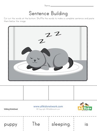 Sentence Building Worksheet - Sleeping Puppy | All Kids Network