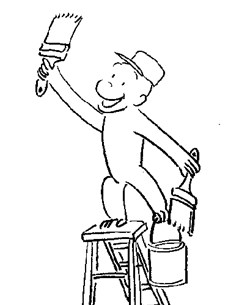 curious george painting coloring page