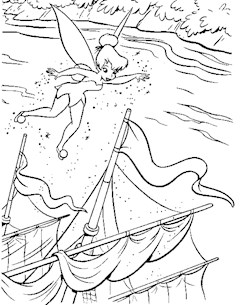 tinkerbell over boat coloring page